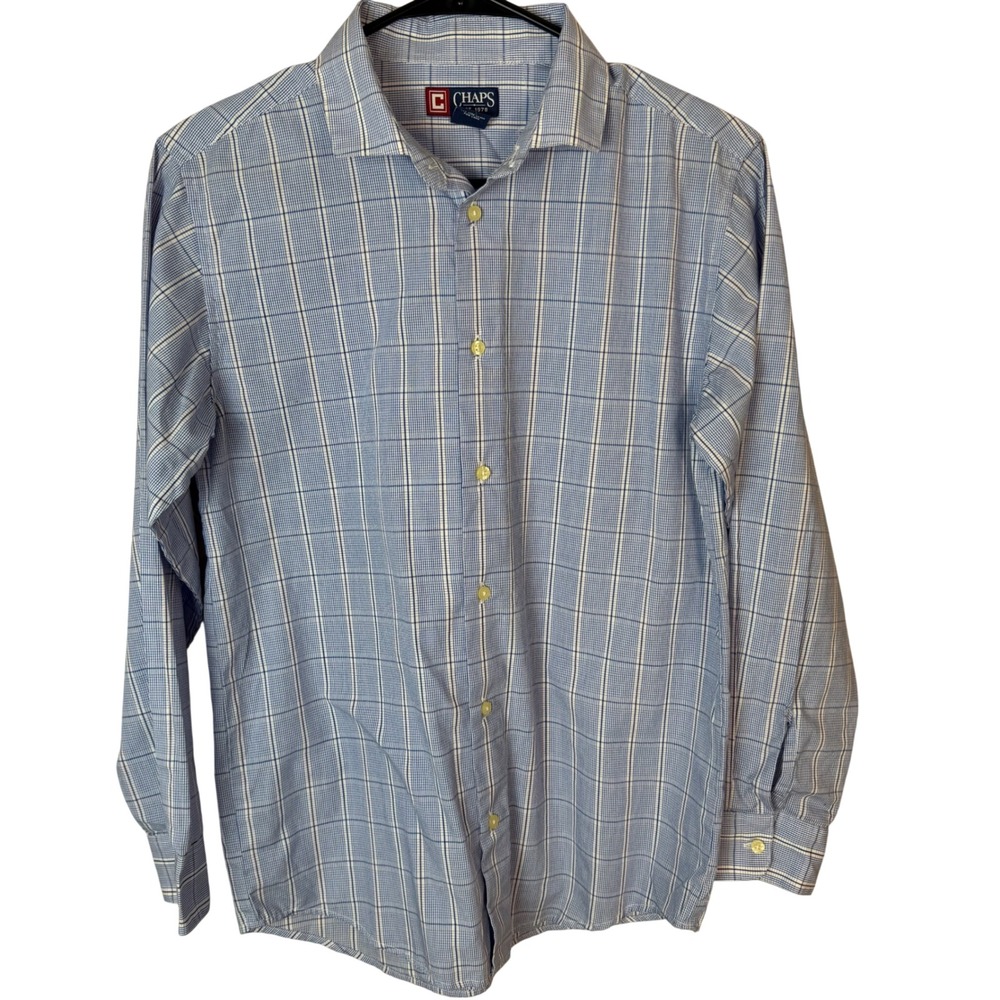 Chaps Kids Blue Plaid Long Sleeve Button Down Shirt Size L 14 16 Cotton Blend